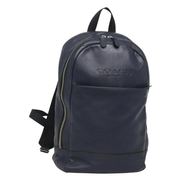 Coach Backpack Leather Navy Silver Auth - Picture 1 of 16